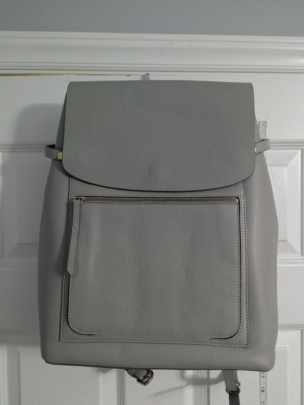 Nordstrom Gray Pebbled Leather Backpack with Front Zip Pocket